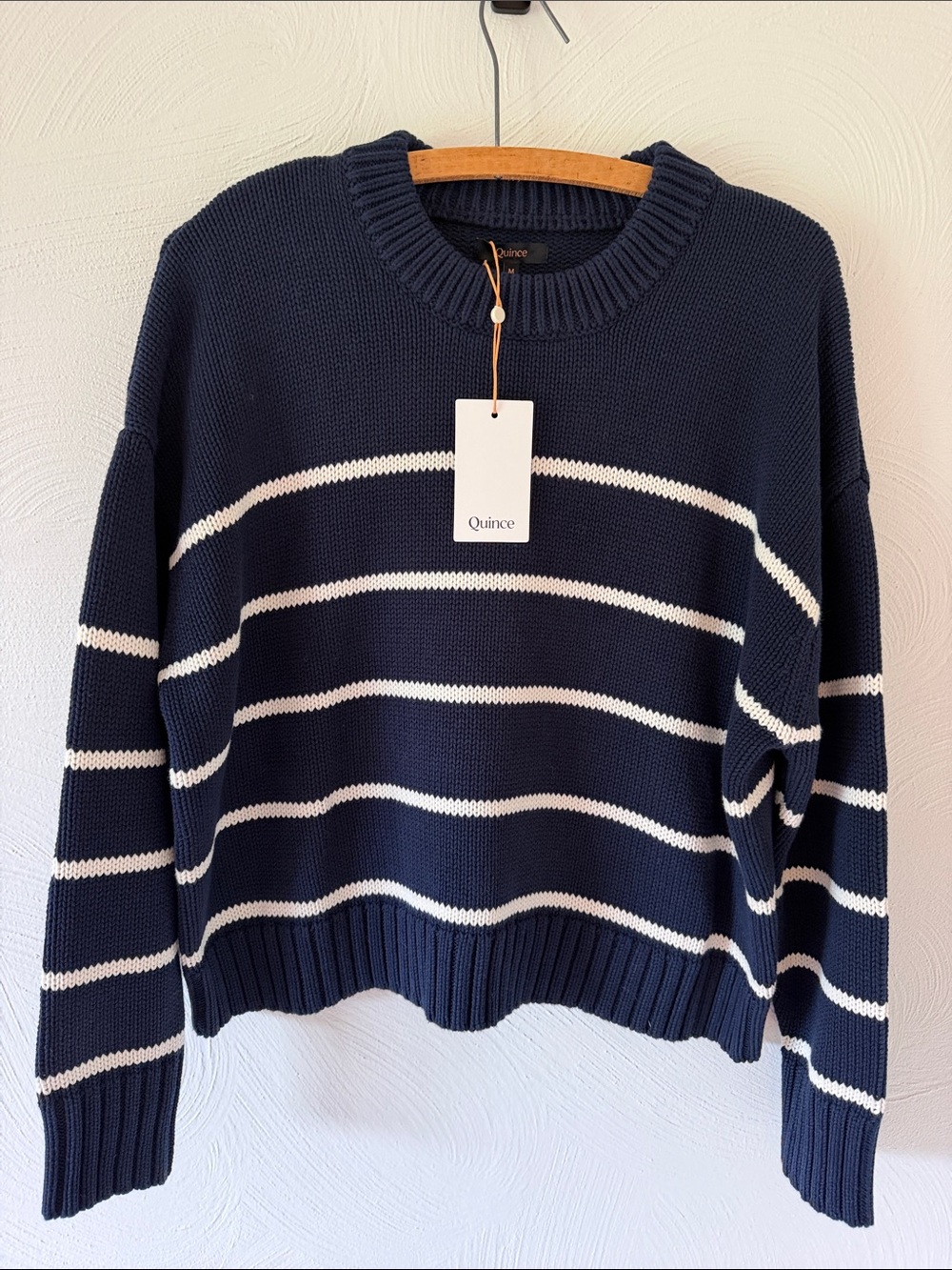 Quince NWT 100% Organic Cotton Navy and White Striped Crewneck Sweater. Medium.
